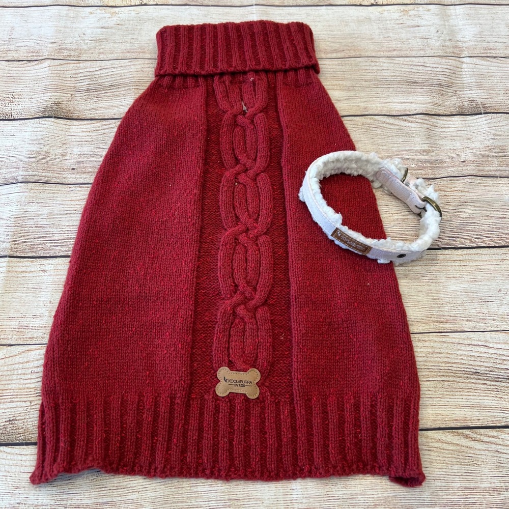 Koolaburra by UGG Red Knit Dog Sweater‎ & Collar  Bundle